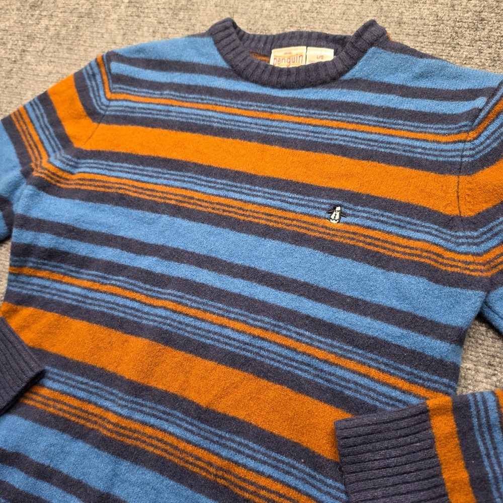 Vintage Original Penguin Mens L Sweater 100% Lambswool Striped Fits S/M Defect